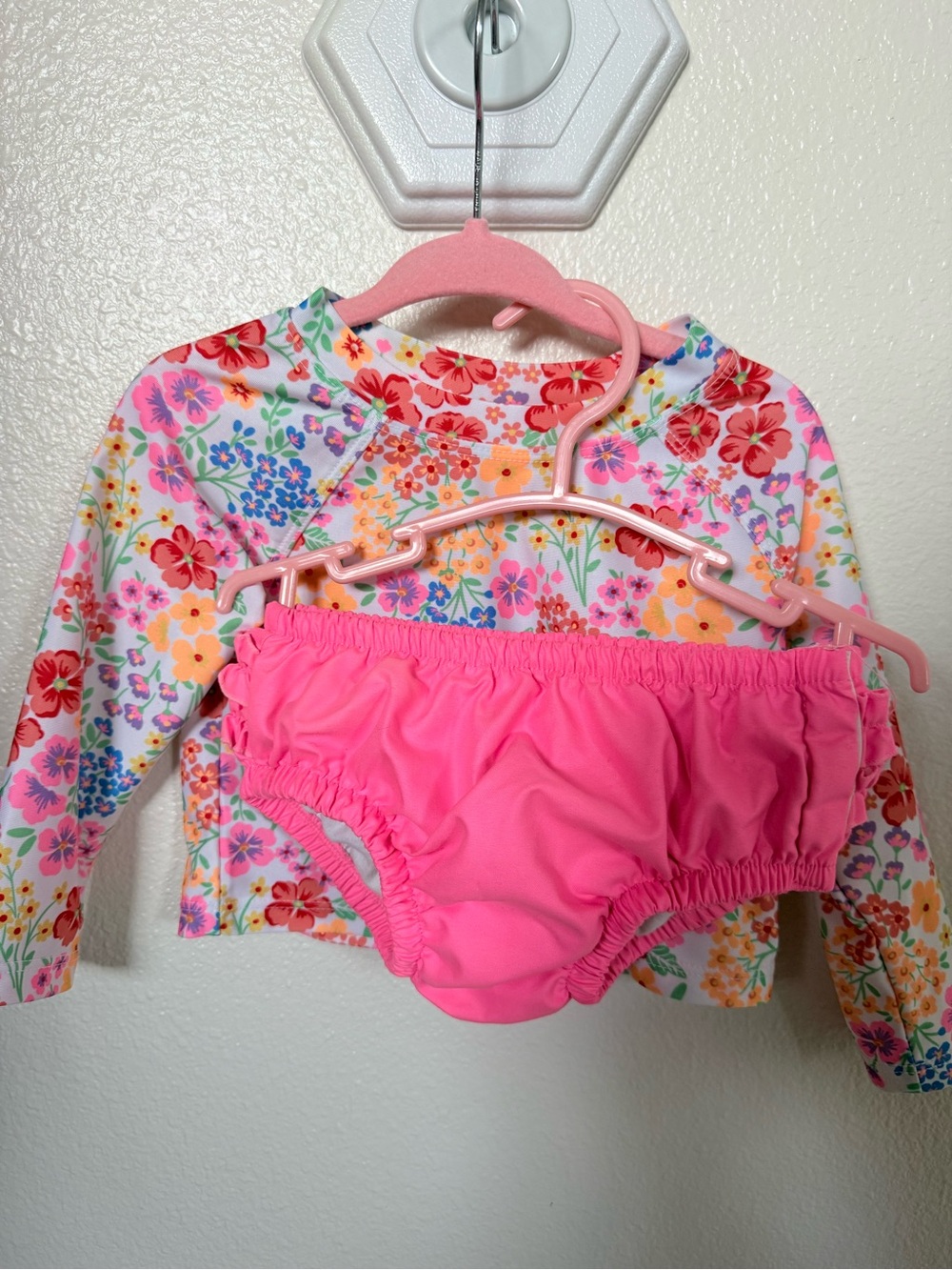 wonder nation Floral Long-Sleeve Rash Guard with Pink Swim Bottoms